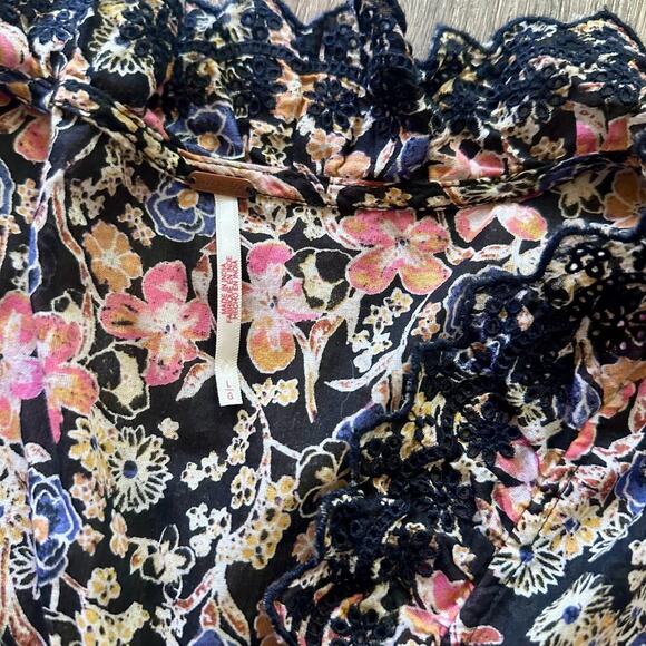 Free People Milania Cotton Midi Dress Black Combo Floral Print Sz L Boho Cottage - Picture 8 of 13